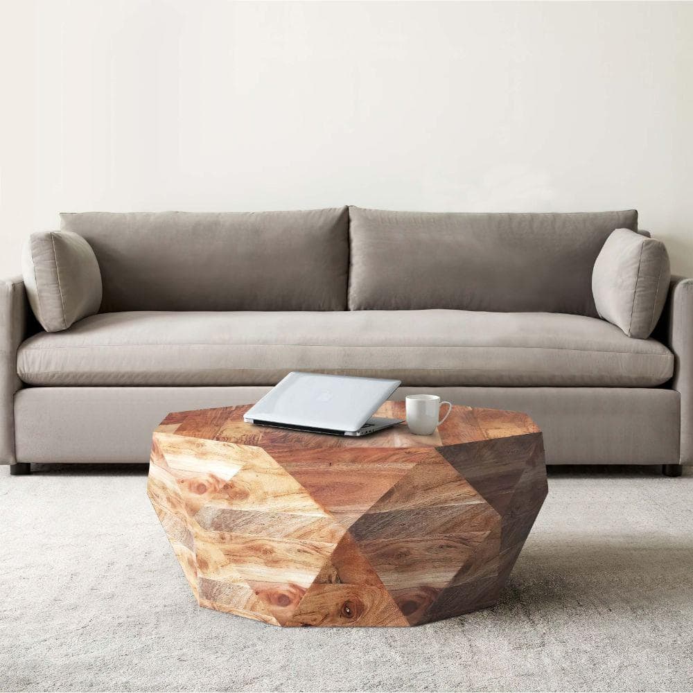 Natural Brown Acacia Wood Octagonal Coffee Table