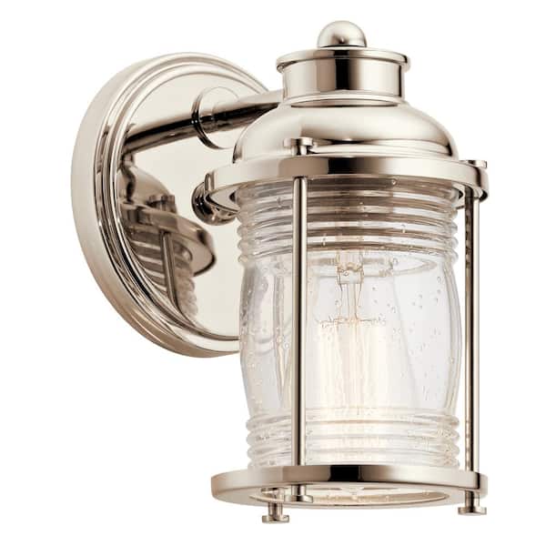 KICHLER Ashland Bay 1-Light Polished Nickel Bathroom Indoor Wall Sconce Light with Clear Seeded Glass Shade