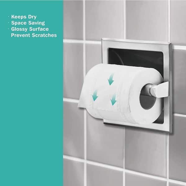 Wall-Mount Recessed Toilet Paper Holder with Mounting Bracket Made of Metal, Tissue Paper Roll Holder in Brushed Nickel