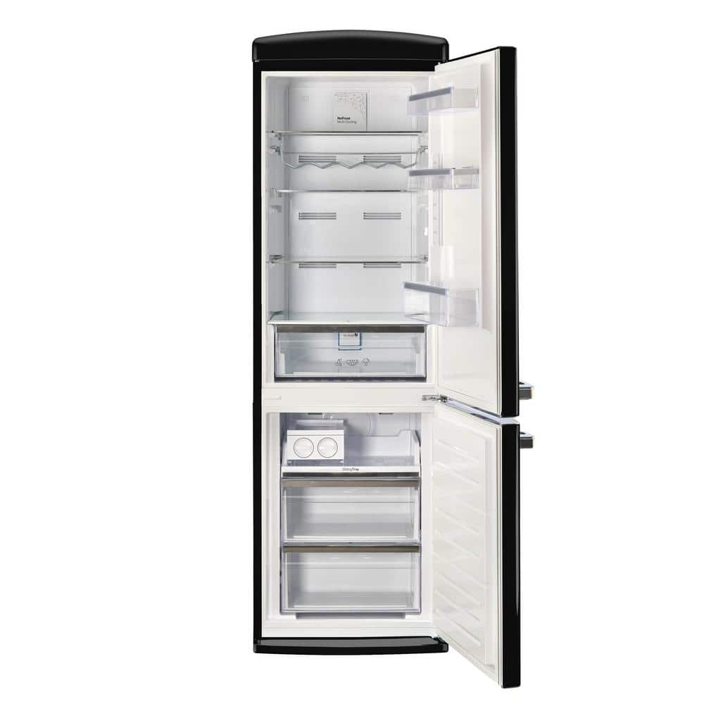 Midnight Black Retro 24" Bottom Mount Refrigerator with Chrome Accents