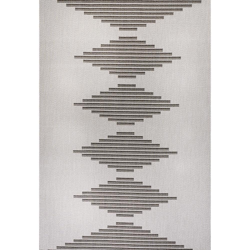 Light Gray and Black Synthetic Stripe Indoor/Outdoor Rug