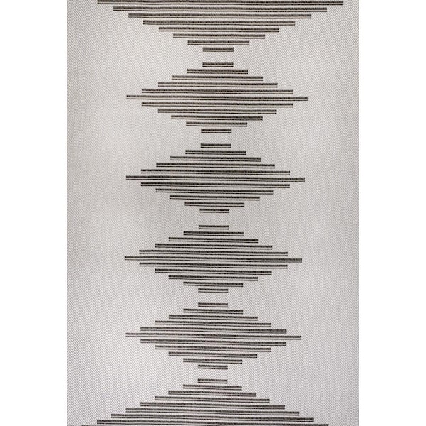 Vinales Diamond Stripe Light Gray/Black 5 ft. x 8 ft. Indoor/Outdoor Area Rug