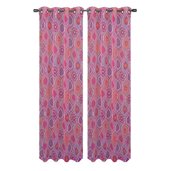 Window Elements Sheer Olina Printed Sheer 54 in. W x 84 in. L Grommet Extra Wide Curtain Panel in Pink