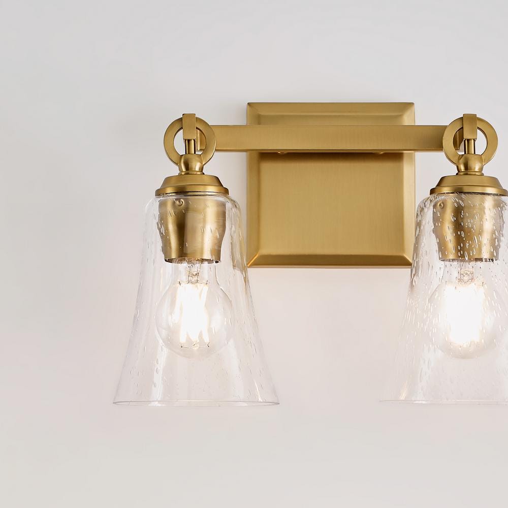 Monterro Burnished Brass 2-Light Vanity with Seeded Glass Shades
