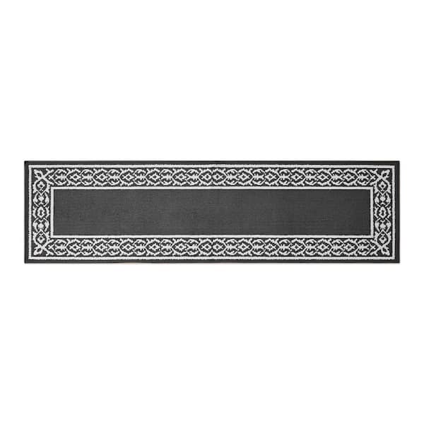 Lorreta Two-tone Dark Gray/Ivory 2 ft. × 8 ft. Tufted Border Polypropylene Area Rug