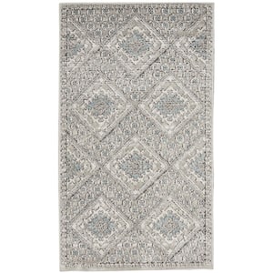 Concerto Grey/Ivory doormat 2 ft. x 4 ft. Border Contemporary Kitchen Area Rug
