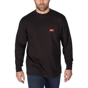Men's 2X-Large Black Heavy-Duty Cotton/Polyester Long-Sleeve Pocket T-Shirt