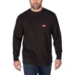 Men's Small Black Heavy-Duty Cotton/Polyester Long-Sleeve Pocket T-Shirt