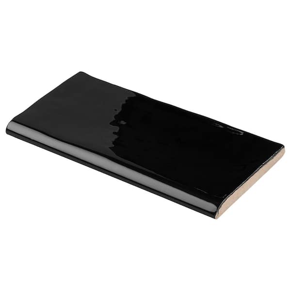 Catalina Black 3 in. x 6 in. Polished Ceramic Wall Bullnose Tile