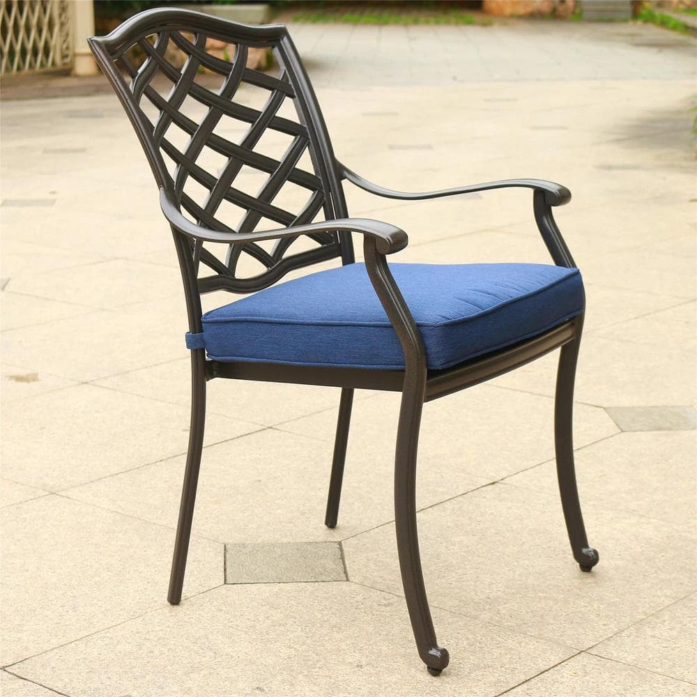 Navy Blue Cushioned Aluminum Outdoor Dining Chair Set