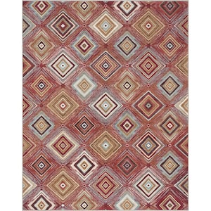 Red 7 ft. 10 in. x 9 ft. 10 in. Flat-Weave Kings Court Richard Tribal Diamond Pattern Area Rug