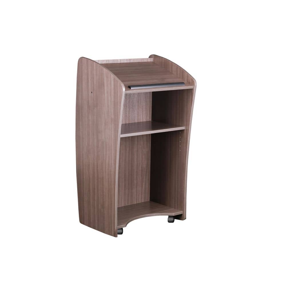 Sandringham 24 in. Rectangular Ribbonwood Wood Lectern Desk with Casters, Shelves and Storage
