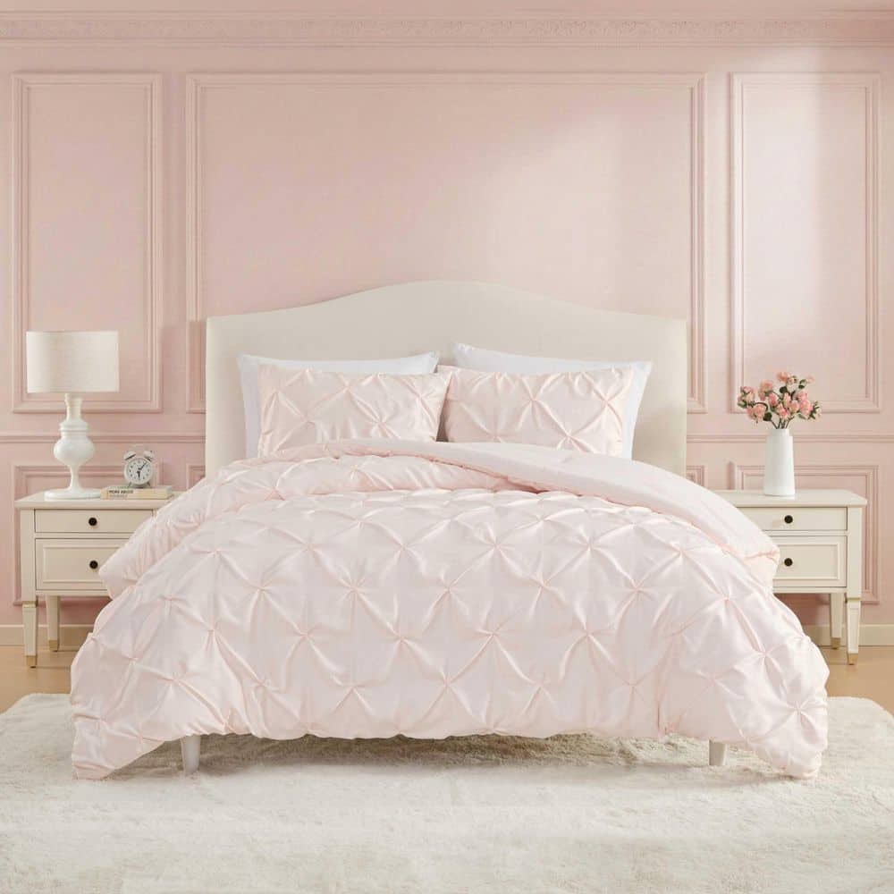 Laura Ashley Solid Pintuck 2-Piece Light Pink Satin Twin Xl