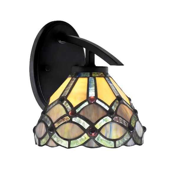 Unbranded Siena 1-Light Matte Black Downlight Wall Sconce with Grand Merlot Art Glass Shade