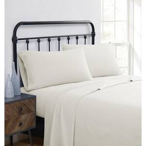 Solid Ivory Queen Cotton Flannel Sheet Set