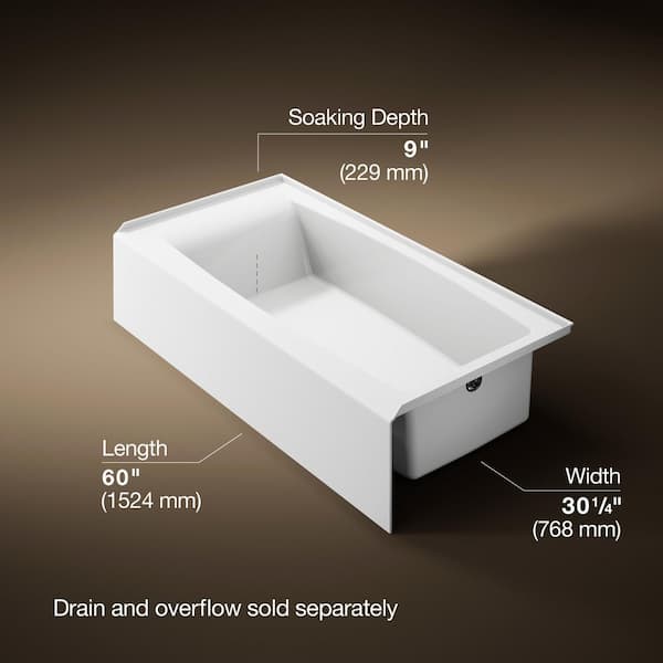 Elmbrook 60 in. x 30.25 in. Soaking Bathtub with Right-Hand Drain in White