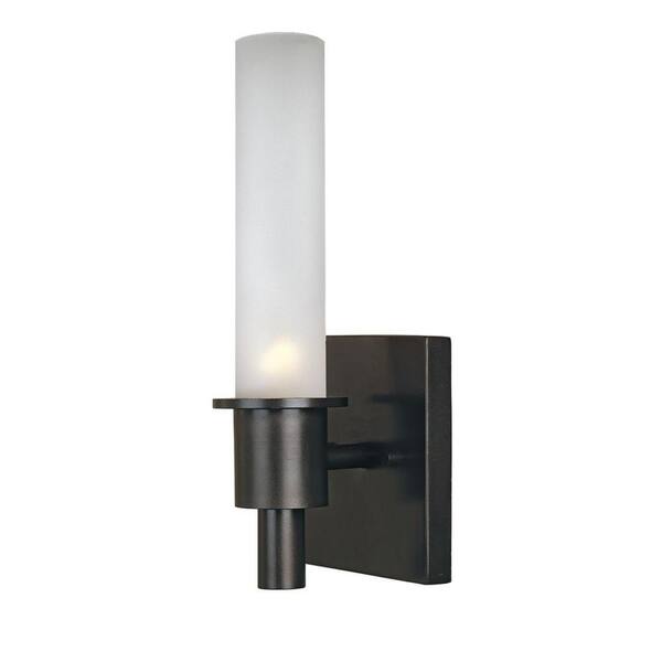 World Imports Dunwoody 1-Light Oil-Rubbed Bronze Sconce with Tube Frosted Glass