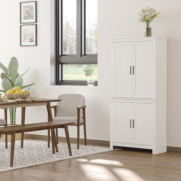 Homcom White 64 In Kitchen Pantry, Tall Storage Cabinet With Doors And Shelves Living Room
