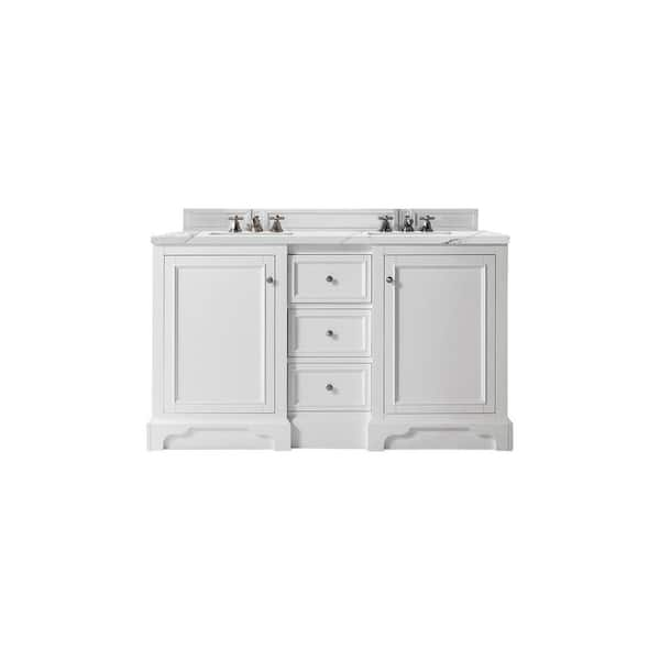 James Martin Vanities De Soto 61.3 in. W x 23.5 in. D x 36.3 in. H Bathroom Vanity in Bright White with Ethereal Noctis Quartz Top