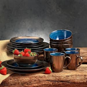 Earth 16-Piece Casual Blue Stoneware Dinnerware Set (Service for 4)