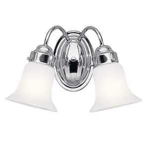 Independence 13.5 in. 2-Light Chrome Transitional Bathroom Vanity Light with Frosted Glass Shade
