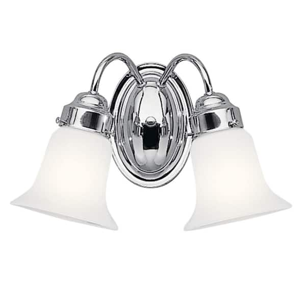 Independence 13.5 in. 2-Light Chrome Transitional Bathroom Vanity Light with Frosted Glass Shade