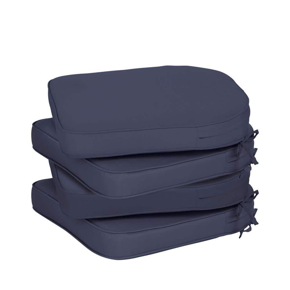 Aoodor 21 in. x 21 in. Square Outdoor Dining Chair Seat Cushion Pads with Ties and Zipper in Navy Blue (4-Pack) A284-PDEDE