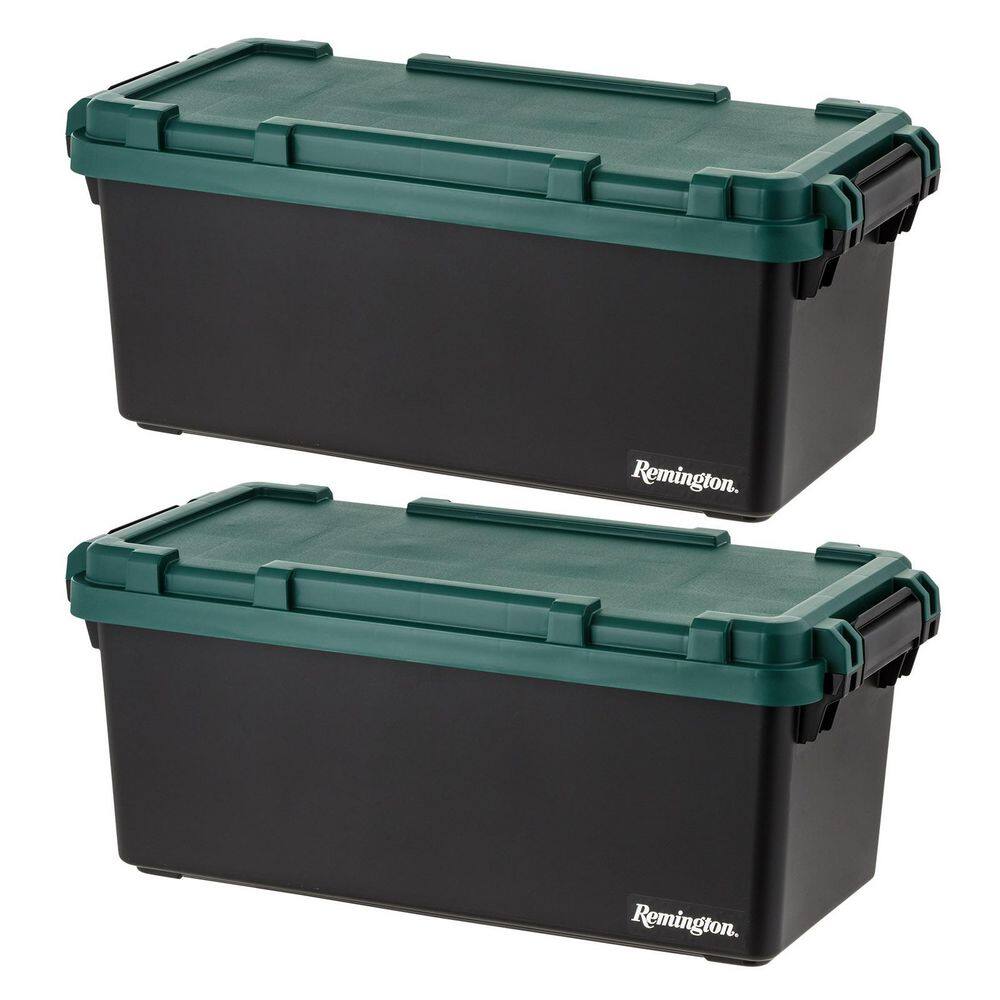 15-Gal. Remington Heavy Duty Trail Box, Stackable Storage Bin with Latching Lids, Black, 2Pk