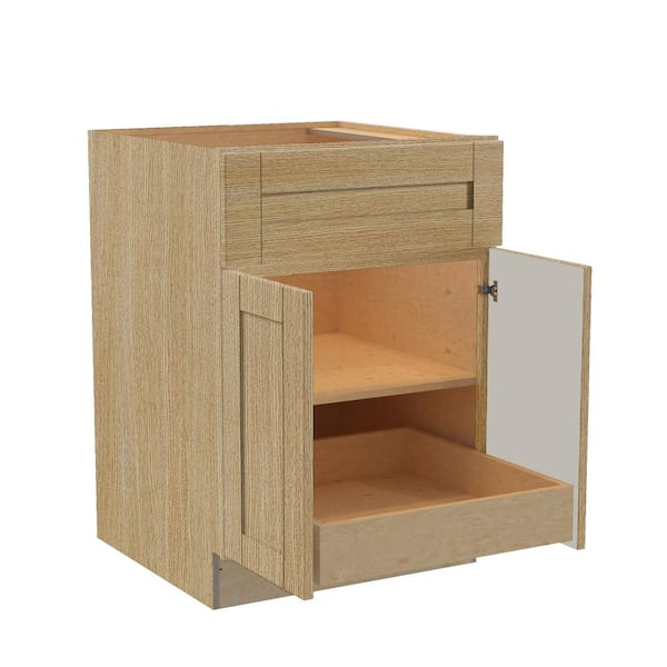 Washington 27 in. W x 24 in. D x 34.5 in. H Assembled Plywood Base Kitchen Cabinet in Oak with Soft Close Doors