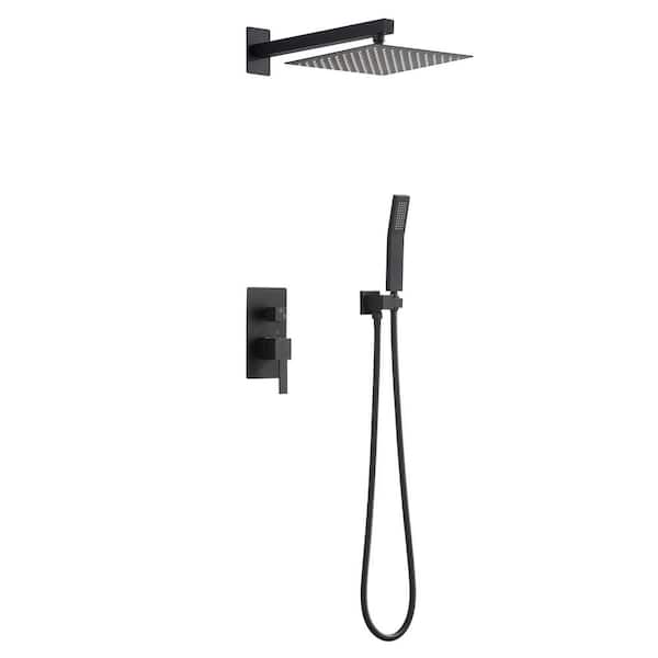 Unbranded 2-Spray Patterns with 1.5 GPM 10 in. Wall Mount Rain Shower Combo Dual Shower Head in Matte Black