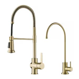 Britt Single Handle Pull Down Sprayer Kitchen Faucet and Purita Filter Faucet in Spot Free Antique Champagne Bronze