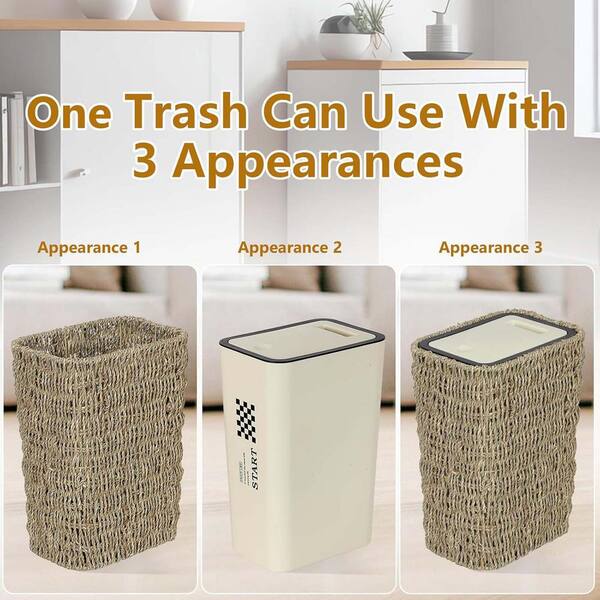 Ctosree 1.3 Gallons Small Wicker Trash Can With Lid Handle Woven