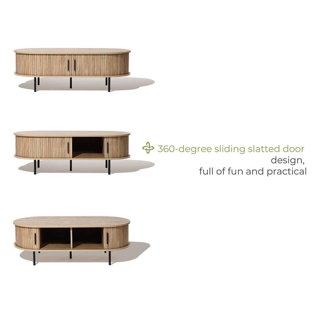 Mid-Century Modern Oval Oak Coffee Table with Storage