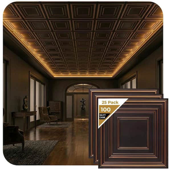 Schoolhouse 2 ft. x 2 ft. PVC Glue-up or Lay in Faux Tin Ceiling Tile in Antique Copper ( 100 sq.ft. / case )