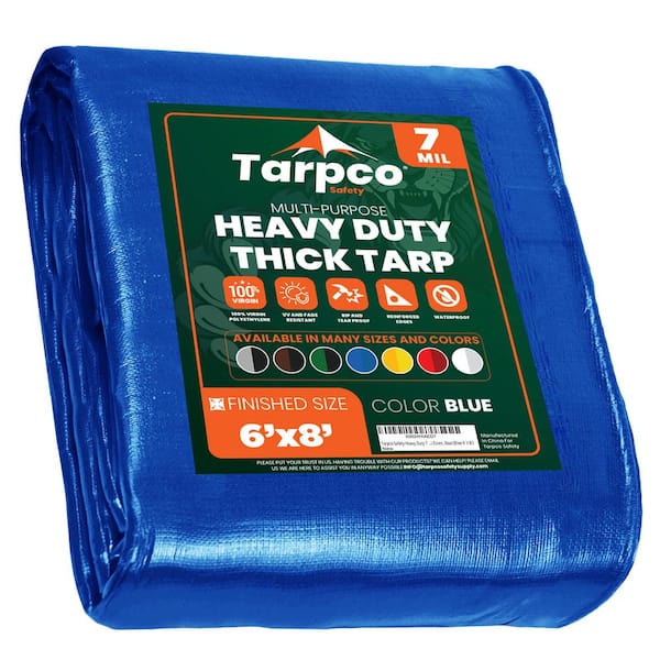 TARPCO SAFETY 6 ft. x 8 ft. Blue 7 Mil Heavy Duty Polyethylene Tarp, Waterproof, UV Resistant, Rip and Tear Proof