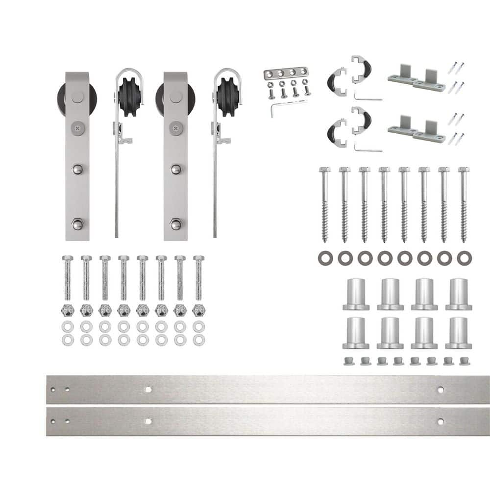 11 ft./132 in. Brushed Nickel Non-Bypass Sliding Barn Door Track and Hardware Kit for Double Doors price history on PriceWatchPro