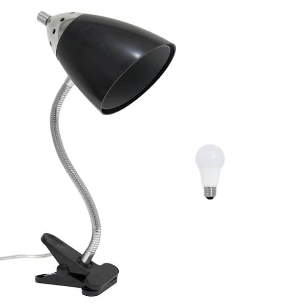 Simple Designs 17.5 in. Black Plug-In Clip-On Adjustable Desk Lamp for Office with LED Bulb Included
