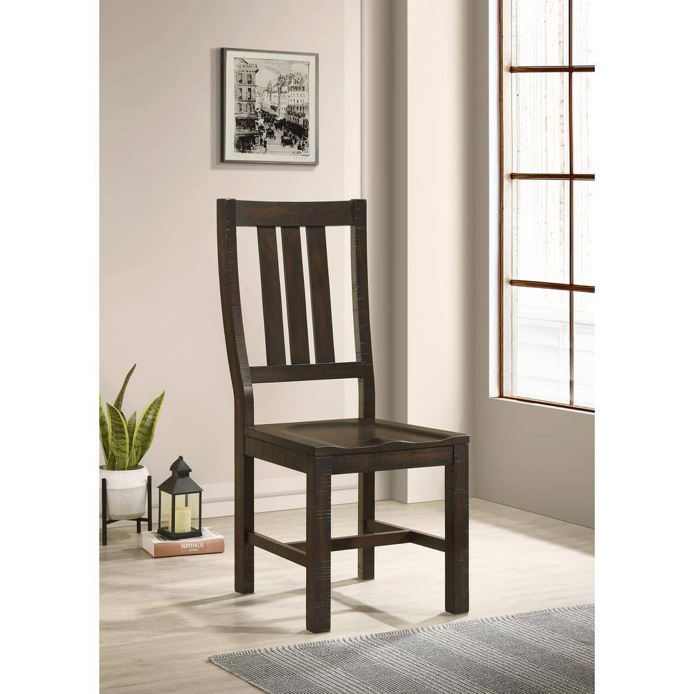 Transitional High Slat-Back Side Chair in Vintage Java, Set of 2