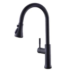 Single-Handle Deck Mount Pull Out Sprayer Kitchen Faucet in Matte Black