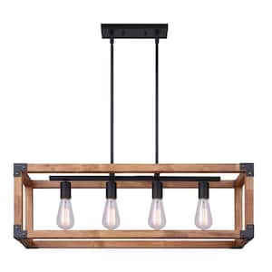 Moss 4-Light Matte Black and Real Wood Chandelier