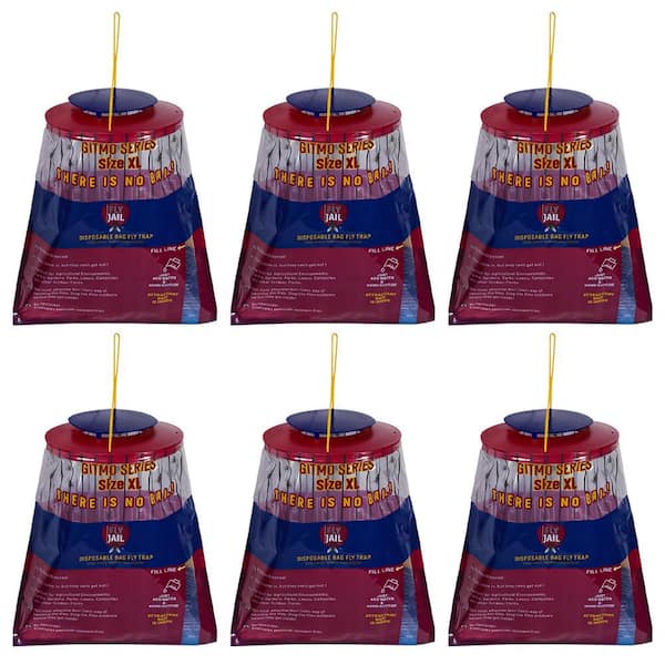 6 Gitmo Series X Large Bag Outdoor Disposable Fly Trap, Pre-Baited with Flies Inn Attractant, Effective Fly Catcher