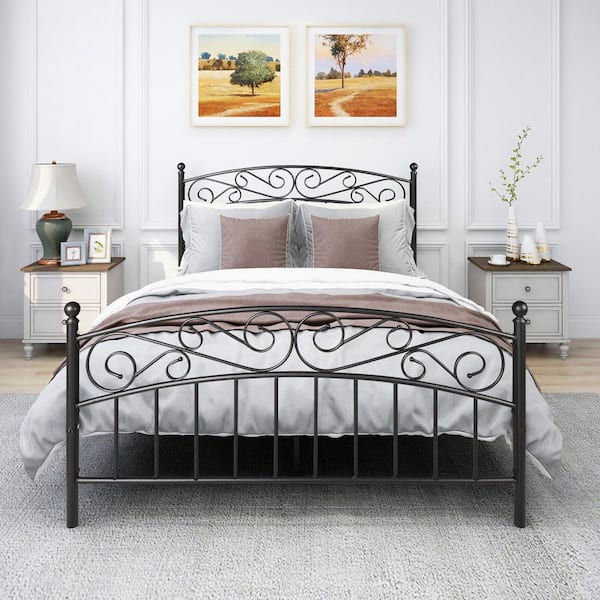 Black Queen Size Bed Frame With, Queen Size Metal Headboard And Footboard