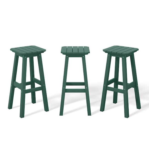 WESTIN OUTDOOR Laguna 29 in. HDPE Plastic All Weather Backless Square Seat Bar Height Outdoor Bar Stool in Dark Green, (Set of 3)