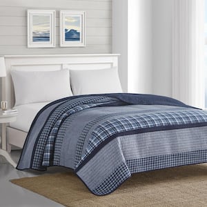 Adelson 1-Piece Navy Blue Striped and Plaid Cotton Full/Queen Quilt