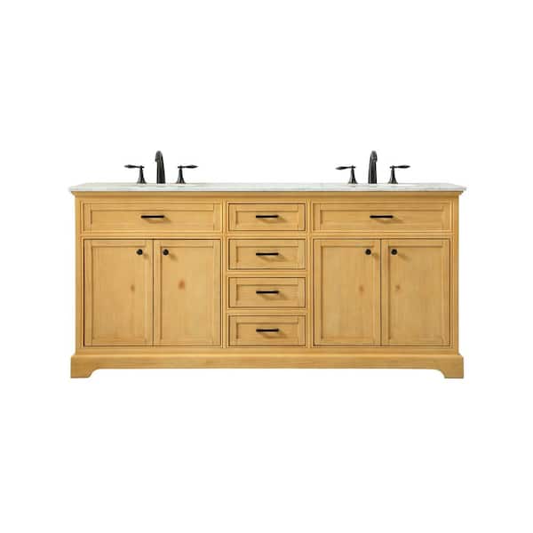 Unbranded Simply Living 72 in. W x 21.5 in. D x 35 in. H Bath Vanity in Natural Wood with Carrara White Marble Top
