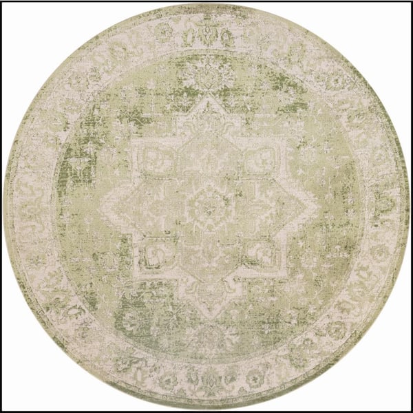 Nourison Astra Machine Washable Ivory Green 8 ft. x 8 ft. Center medallion Traditional Round Area Rug