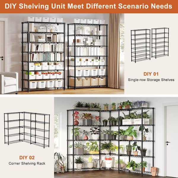 71 in. Black Metal Tool Organizer 5 Tier Wide Wire Shelving 1-Pack，Adjustable Storage Rack Shelves Garage Pantry
