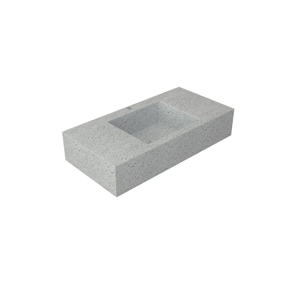 Granello 39 in. x 20 in. Terrazzo Wall-Mounted Bathroom Sink with Faucet Holes in Gray