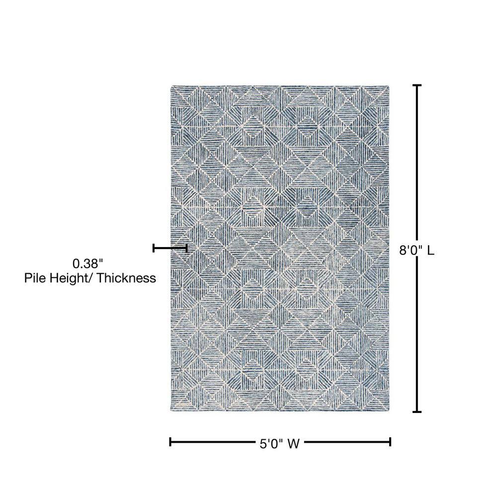 Handmade Blue and Ivory Wool Abstract Area Rug, 5' x 8'