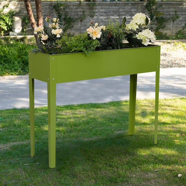 ANGELES HOME 40 in. W x 13 in. D x 31.50 in. H Green Galvanized Steel Elevated Planter Box, Garden Raised Bed, Drain Hole
